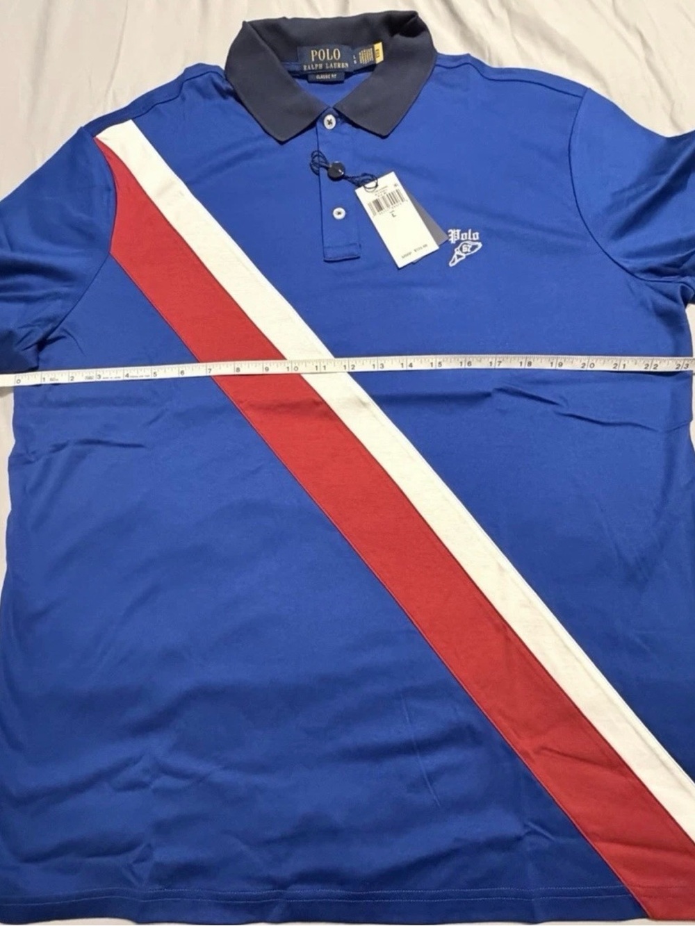 Polo by Ralph Lauren Royal Blue Polo with Red & White Diagonal Stripes